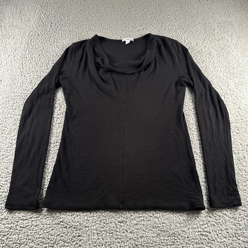 James Perse Shirt Womens 2‎ Black Viscose Spandex Cowl Neck Long Sleeve USA